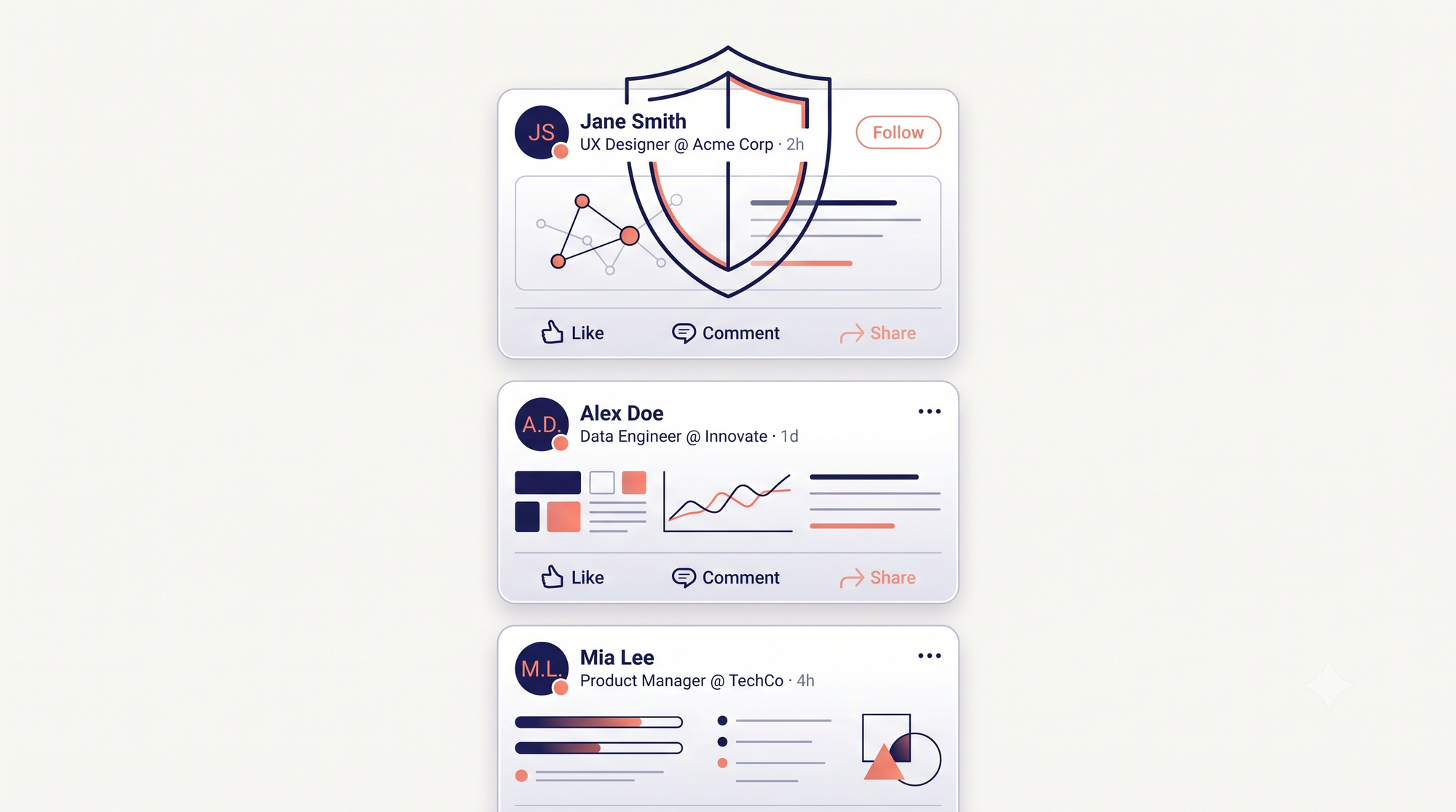 Shield icon over a LinkedIn post feed illustrating linkedin account restricted risk